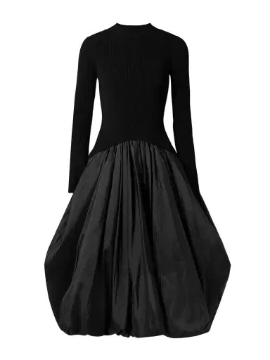 Simkhai Kenlie Ribbed-knit And Taffeta Midi Dress | Thumbnail 1 Simkhai Kenlie Ribbed-knit And Taffeta Midi Dress | Thumbnail 1