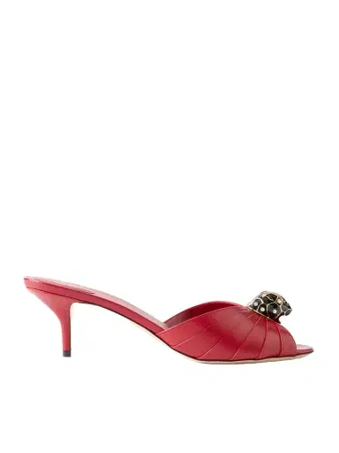 Valentino Garavani Panthea 55 Embellished Gathered Leather Mules | Thumbnail 1 Valentino Garavani Panthea 55 Embellished Gathered Leather Mules | Thumbnail 1