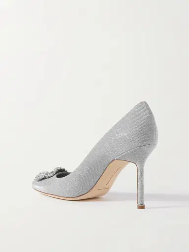 Manolo Blahnik Hangisi 90 Crystal-embellished Glittered Satin Pumps | Thumbnail 3 Manolo Blahnik Hangisi 90 Crystal-embellished Glittered Satin Pumps | Thumbnail 3