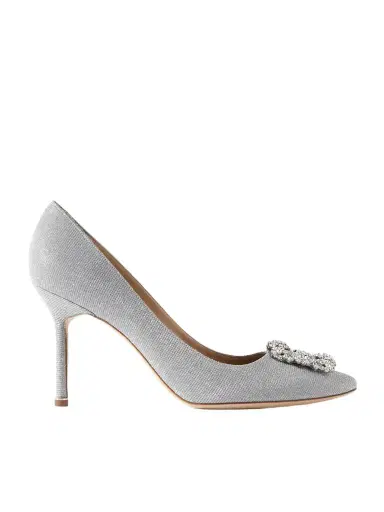 Manolo Blahnik Hangisi 90 Crystal-embellished Glittered Satin Pumps | Thumbnail 1 Manolo Blahnik Hangisi 90 Crystal-embellished Glittered Satin Pumps | Thumbnail 1