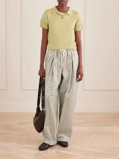 TWP Pj Sequin-trimmed Striped Cotton-blend Wide-leg Drawstring Pants | Thumbnail 2 TWP Pj Sequin-trimmed Striped Cotton-blend Wide-leg Drawstring Pants | Thumbnail 2
