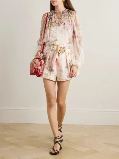 Zimmermann Rebellion Tie-detailed Gathered Chiffon Blouse | Thumbnail 2 Zimmermann Rebellion Tie-detailed Gathered Chiffon Blouse | Thumbnail 2