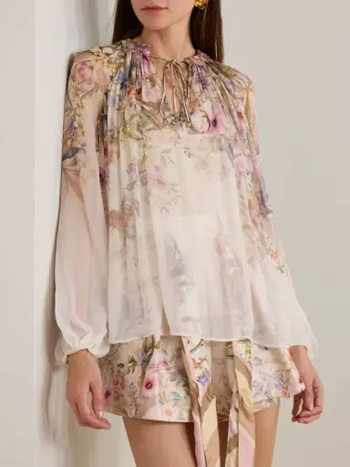 Zimmermann Rebellion Tie-detailed Gathered Chiffon Blouse | Thumbnail 3 Zimmermann Rebellion Tie-detailed Gathered Chiffon Blouse | Thumbnail 3