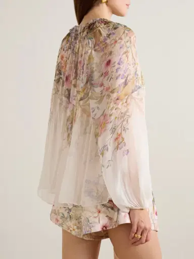 Zimmermann Rebellion Tie-detailed Gathered Chiffon Blouse | Thumbnail 4 Zimmermann Rebellion Tie-detailed Gathered Chiffon Blouse | Thumbnail 4