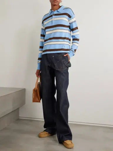 JW Anderson Embroidered Striped Cotton And Wool-blend Polo Shirt | Thumbnail 2 JW Anderson Embroidered Striped Cotton And Wool-blend Polo Shirt | Thumbnail 2
