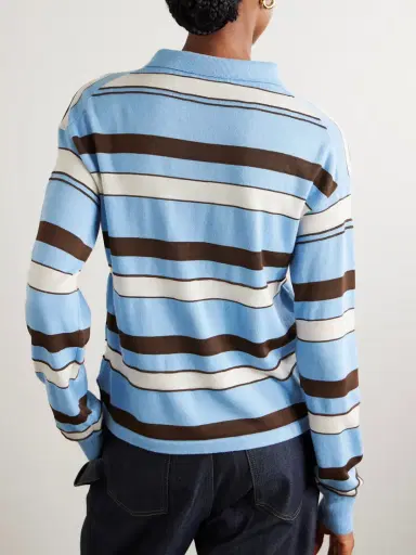 JW Anderson Embroidered Striped Cotton And Wool-blend Polo Shirt | Thumbnail 3 JW Anderson Embroidered Striped Cotton And Wool-blend Polo Shirt | Thumbnail 3