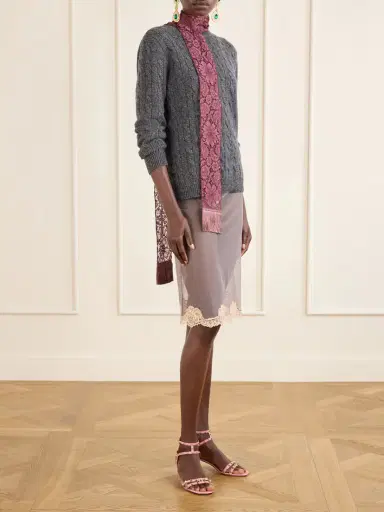 Valentino Garavani Embroidered Fringed Silk Crocheted Scarf | Thumbnail 2 Valentino Garavani Embroidered Fringed Silk Crocheted Scarf | Thumbnail 2