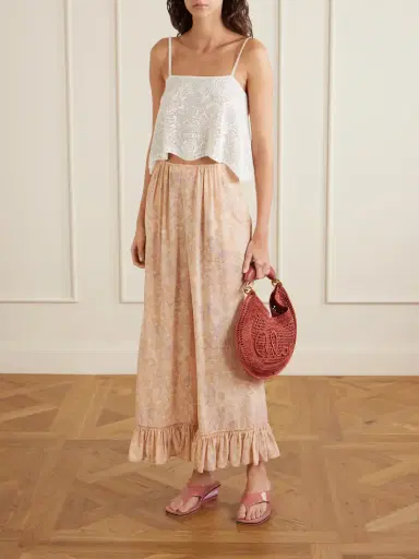 Chloé Ruffled Floral-print Silk-charmeuse Wide-leg Pants | Thumbnail 2 Chloé Ruffled Floral-print Silk-charmeuse Wide-leg Pants | Thumbnail 2