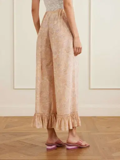 Chloé Ruffled Floral-print Silk-charmeuse Wide-leg Pants | Thumbnail 3 Chloé Ruffled Floral-print Silk-charmeuse Wide-leg Pants | Thumbnail 3