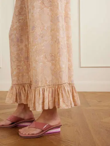 Chloé Ruffled Floral-print Silk-charmeuse Wide-leg Pants | Thumbnail 4 Chloé Ruffled Floral-print Silk-charmeuse Wide-leg Pants | Thumbnail 4