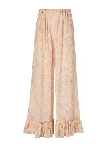 Chloé Ruffled Floral-print Silk-charmeuse Wide-leg Pants | Thumbnail 1 Chloé Ruffled Floral-print Silk-charmeuse Wide-leg Pants | Thumbnail 1