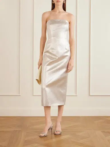 Emilia Wickstead Leila Strapless Metallic Cloque Midi Dress | Thumbnail 2 Emilia Wickstead Leila Strapless Metallic Cloque Midi Dress | Thumbnail 2