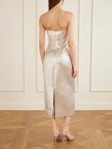Emilia Wickstead Leila Strapless Metallic Cloque Midi Dress | Thumbnail 3 Emilia Wickstead Leila Strapless Metallic Cloque Midi Dress | Thumbnail 3