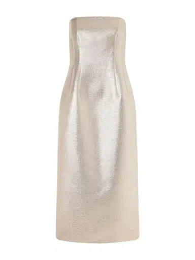 Emilia Wickstead Leila Strapless Metallic Cloque Midi Dress | Thumbnail 1 Emilia Wickstead Leila Strapless Metallic Cloque Midi Dress | Thumbnail 1