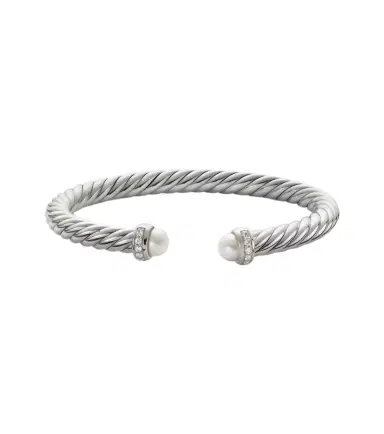 David Yurman Cable Flex sterling silver bracelet with diamonds and pearls | Thumbnail 1 David Yurman Cable Flex sterling silver bracelet with diamonds and pearls | Thumbnail 1