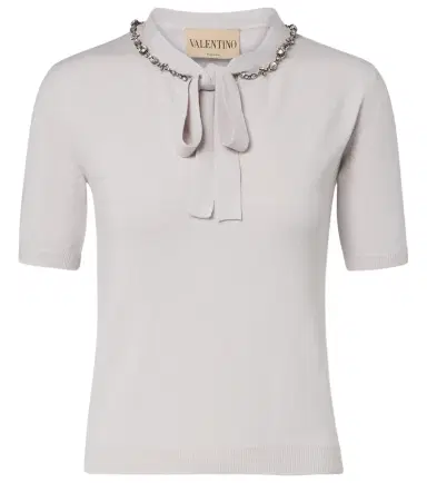 Valentino Embellished tie-neck virgin wool sweater | Thumbnail 1 Valentino Embellished tie-neck virgin wool sweater | Thumbnail 1