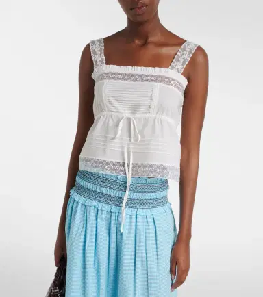Ganni Lace-trimmed ruffled cotton crop top | Thumbnail 3 Ganni Lace-trimmed ruffled cotton crop top | Thumbnail 3