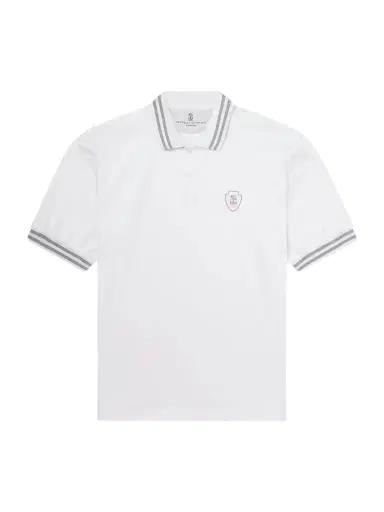 Brunello Cucinelli Logo-Appliquéd Striped Cotton-Jersey Polo Shirt - Men | Thumbnail 1 Brunello Cucinelli Logo-Appliquéd Striped Cotton-Jersey Polo Shirt - Men | Thumbnail 1