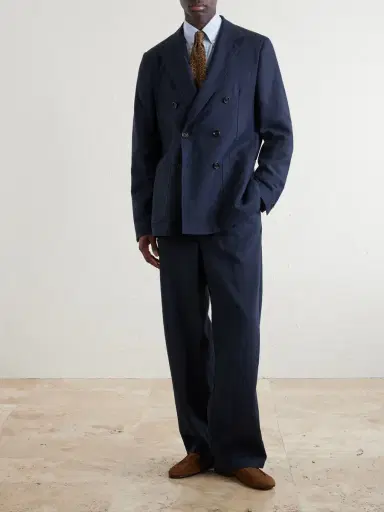 Oliver Spencer Double-Breasted Linen, Virgin Wool and Cotton-Blend Suit Jacket - Men | Thumbnail 2 Oliver Spencer Double-Breasted Linen, Virgin Wool and Cotton-Blend Suit Jacket - Men | Thumbnail 2