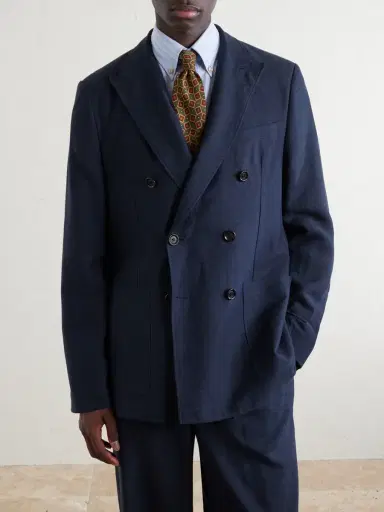 Oliver Spencer Double-Breasted Linen, Virgin Wool and Cotton-Blend Suit Jacket - Men | Thumbnail 3 Oliver Spencer Double-Breasted Linen, Virgin Wool and Cotton-Blend Suit Jacket - Men | Thumbnail 3