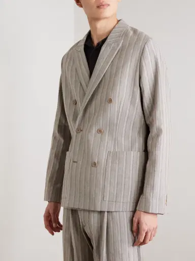 NN07 Jordin 10058 Double-Breasted Striped Cotton-Blend Herringbone Suit Jacket - Men | Thumbnail 3 NN07 Jordin 10058 Double-Breasted Striped Cotton-Blend Herringbone Suit Jacket - Men | Thumbnail 3