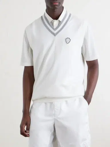 Brunello Cucinelli Logo-Embroidered Cotton Golf Sweater Vest - Men | Thumbnail 3 Brunello Cucinelli Logo-Embroidered Cotton Golf Sweater Vest - Men | Thumbnail 3