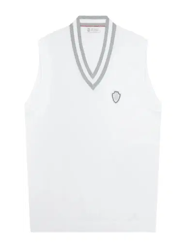 Brunello Cucinelli Logo-Embroidered Cotton Golf Sweater Vest - Men | Thumbnail 1 Brunello Cucinelli Logo-Embroidered Cotton Golf Sweater Vest - Men | Thumbnail 1