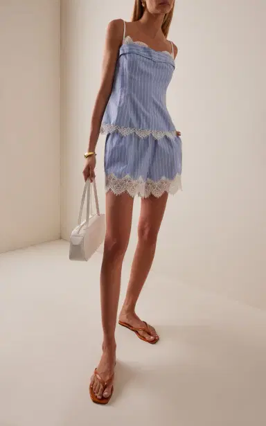 Simkhai Emmie Lace-Trimmed Striped Cotton Shorts | Thumbnail 2 Simkhai Emmie Lace-Trimmed Striped Cotton Shorts | Thumbnail 2