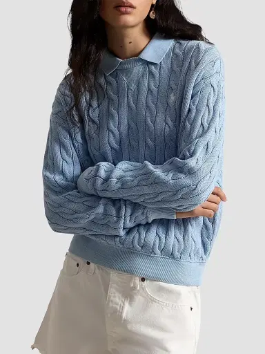 Polo Ralph Lauren Women's Cable-Knit Cotton Sweater - Chambray Blue | Thumbnail 4 Polo Ralph Lauren Women's Cable-Knit Cotton Sweater - Chambray Blue | Thumbnail 4
