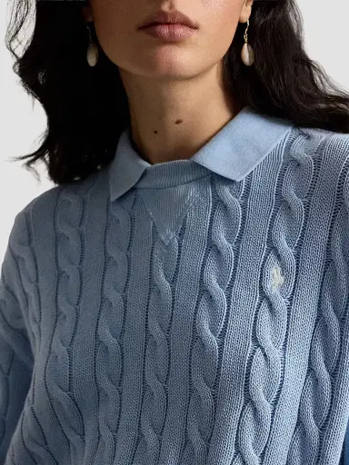Polo Ralph Lauren Women's Cable-Knit Cotton Sweater - Chambray Blue | Thumbnail 5 Polo Ralph Lauren Women's Cable-Knit Cotton Sweater - Chambray Blue | Thumbnail 5