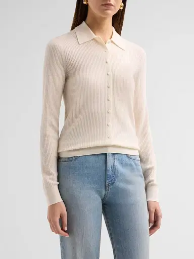 Lisa Yang Women's Agata Cashmere Cardigan Shirt - Ivory - Size Medium | Thumbnail 4 Lisa Yang Women's Agata Cashmere Cardigan Shirt - Ivory - Size Medium | Thumbnail 4