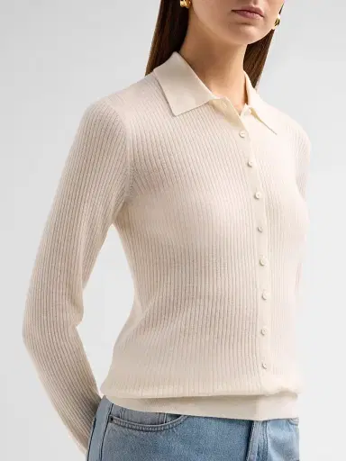 Lisa Yang Women's Agata Cashmere Cardigan Shirt - Ivory - Size Medium | Thumbnail 5 Lisa Yang Women's Agata Cashmere Cardigan Shirt - Ivory - Size Medium | Thumbnail 5