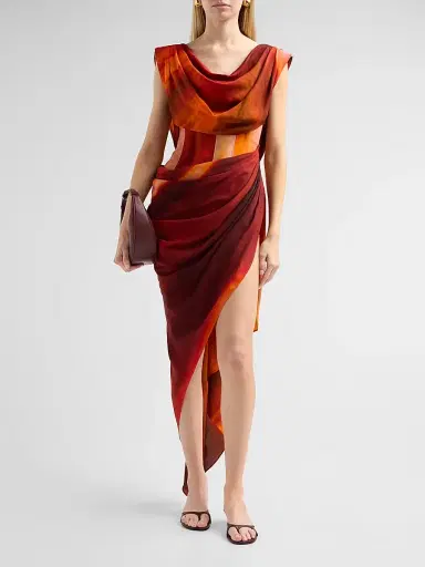 LaQuan Smith Women's Draped Asymmetric Corset-Style Midi-Dress | Thumbnail 2 LaQuan Smith Women's Draped Asymmetric Corset-Style Midi-Dress | Thumbnail 2