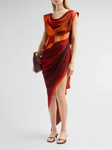 LaQuan Smith Women's Draped Asymmetric Corset-Style Midi-Dress | Thumbnail 4 LaQuan Smith Women's Draped Asymmetric Corset-Style Midi-Dress | Thumbnail 4