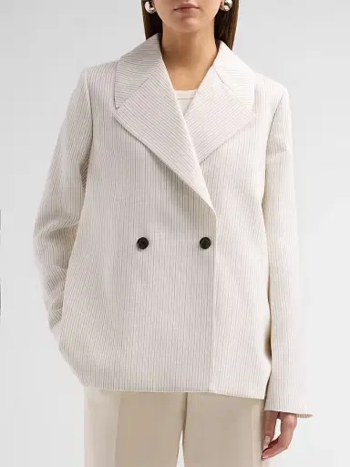Brandon Maxwell Women's The Haven Trapeze-Fit Wool-Silk Blazer - Navy | Thumbnail 4 Brandon Maxwell Women's The Haven Trapeze-Fit Wool-Silk Blazer - Navy | Thumbnail 4