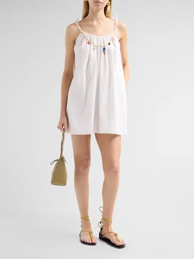 Stella McCartney Women's Bead-Embellished Cotton Crépon Mini Dress - White | Thumbnail 2 Stella McCartney Women's Bead-Embellished Cotton Crépon Mini Dress - White | Thumbnail 2