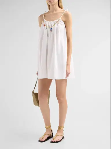 Stella McCartney Women's Bead-Embellished Cotton Crépon Mini Dress - White | Thumbnail 4 Stella McCartney Women's Bead-Embellished Cotton Crépon Mini Dress - White | Thumbnail 4