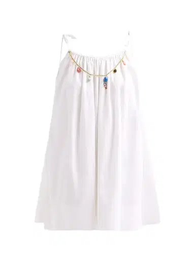 Stella McCartney Women's Bead-Embellished Cotton Crépon Mini Dress - White | Thumbnail 1 Stella McCartney Women's Bead-Embellished Cotton Crépon Mini Dress - White | Thumbnail 1