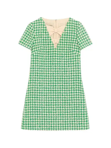 Valentino Garavani Women's Short Houndstooth Tweed Dress - Green Birch | Thumbnail 1 Valentino Garavani Women's Short Houndstooth Tweed Dress - Green Birch | Thumbnail 1
