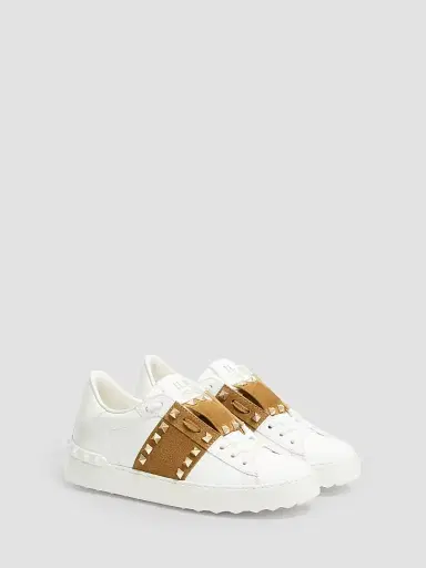 Valentino Garavani Women's Rockstud Untitled Sneakers in Calfskin with Suede Band - White Havana Beige - Size 10.5 | Thumbnail 2 Valentino Garavani Women's Rockstud Untitled Sneakers in Calfskin with Suede Band - White Havana Beige - Size 10.5 | Thumbnail 2