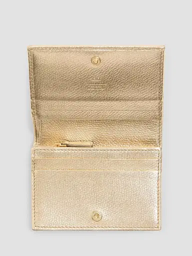 Valentino Garavani Women's VLogo Signature Wallet in Laminated Grainy Calfskin with Jewel Logo - Gold Crystal | Thumbnail 2 Valentino Garavani Women's VLogo Signature Wallet in Laminated Grainy Calfskin with Jewel Logo - Gold Crystal | Thumbnail 2