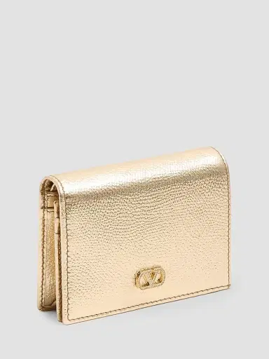 Valentino Garavani Women's VLogo Signature Wallet in Laminated Grainy Calfskin with Jewel Logo - Gold Crystal | Thumbnail 5 Valentino Garavani Women's VLogo Signature Wallet in Laminated Grainy Calfskin with Jewel Logo - Gold Crystal | Thumbnail 5