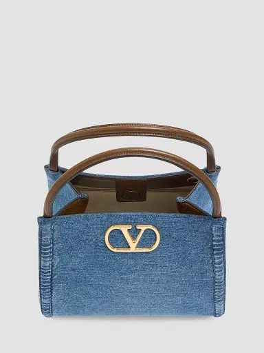 Valentino Garavani Women's Alltime Medium Top Handle Bag in Denim with Embroidered Strap - Denim | Thumbnail 5 Valentino Garavani Women's Alltime Medium Top Handle Bag in Denim with Embroidered Strap - Denim | Thumbnail 5