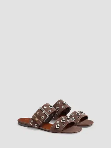 Valentino Garavani Women's Nellcôte Crust Leather Slide Sandals | Thumbnail 4 Valentino Garavani Women's Nellcôte Crust Leather Slide Sandals | Thumbnail 4