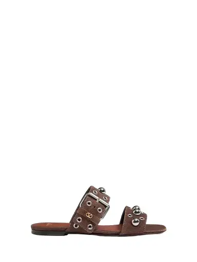 Valentino Garavani Women's Nellcôte Crust Leather Slide Sandals | Thumbnail 1 Valentino Garavani Women's Nellcôte Crust Leather Slide Sandals | Thumbnail 1
