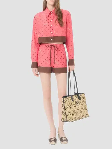 Valentino Garavani Women's Starry Signature Muslin Shorts - Coral Chocolate - Size 10 | Thumbnail 2 Valentino Garavani Women's Starry Signature Muslin Shorts - Coral Chocolate - Size 10 | Thumbnail 2
