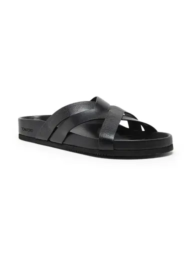 Tom Ford Men's Crisscross Strap Leather Sandals - Black | Thumbnail 2 Tom Ford Men's Crisscross Strap Leather Sandals - Black | Thumbnail 2