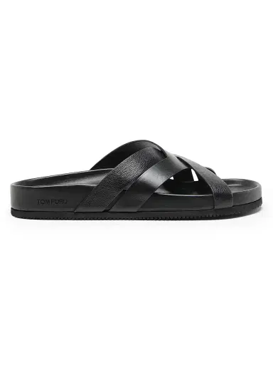 Tom Ford Men's Crisscross Strap Leather Sandals - Black | Thumbnail 1 Tom Ford Men's Crisscross Strap Leather Sandals - Black | Thumbnail 1