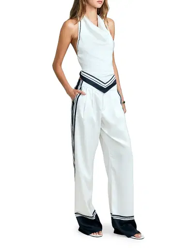 SEROYA Women's Marlowe Satin Straight-Leg Pants - Navy Tile Print - Size XL | Thumbnail 2 SEROYA Women's Marlowe Satin Straight-Leg Pants - Navy Tile Print - Size XL | Thumbnail 2