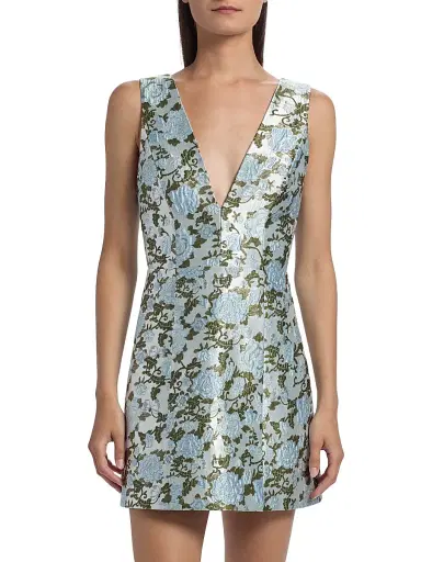 ALICE + OLIVIA Women's Tatum Floral Satin Minidress - Mineral Blue | Thumbnail 3 ALICE + OLIVIA Women's Tatum Floral Satin Minidress - Mineral Blue | Thumbnail 3